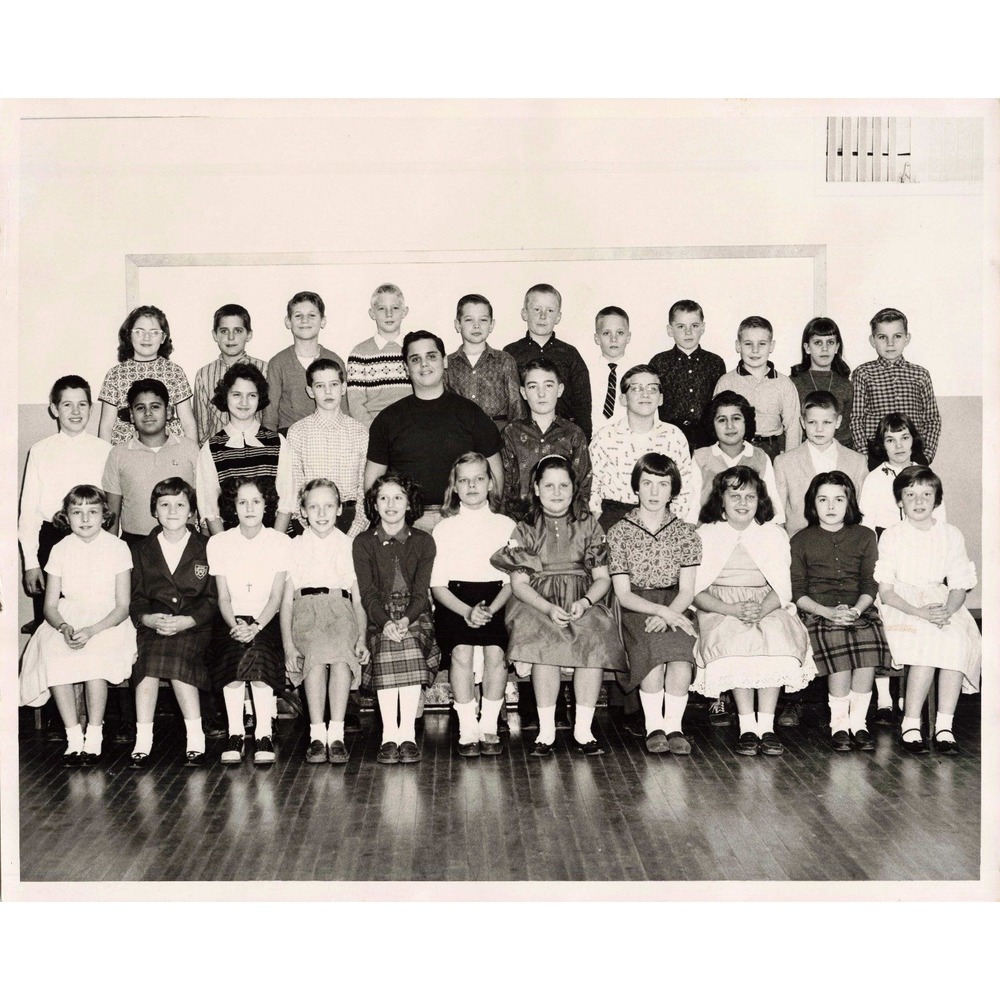 Vintage Black and White School Class Portrait Photo 1950s 1960s Mid Century B&W